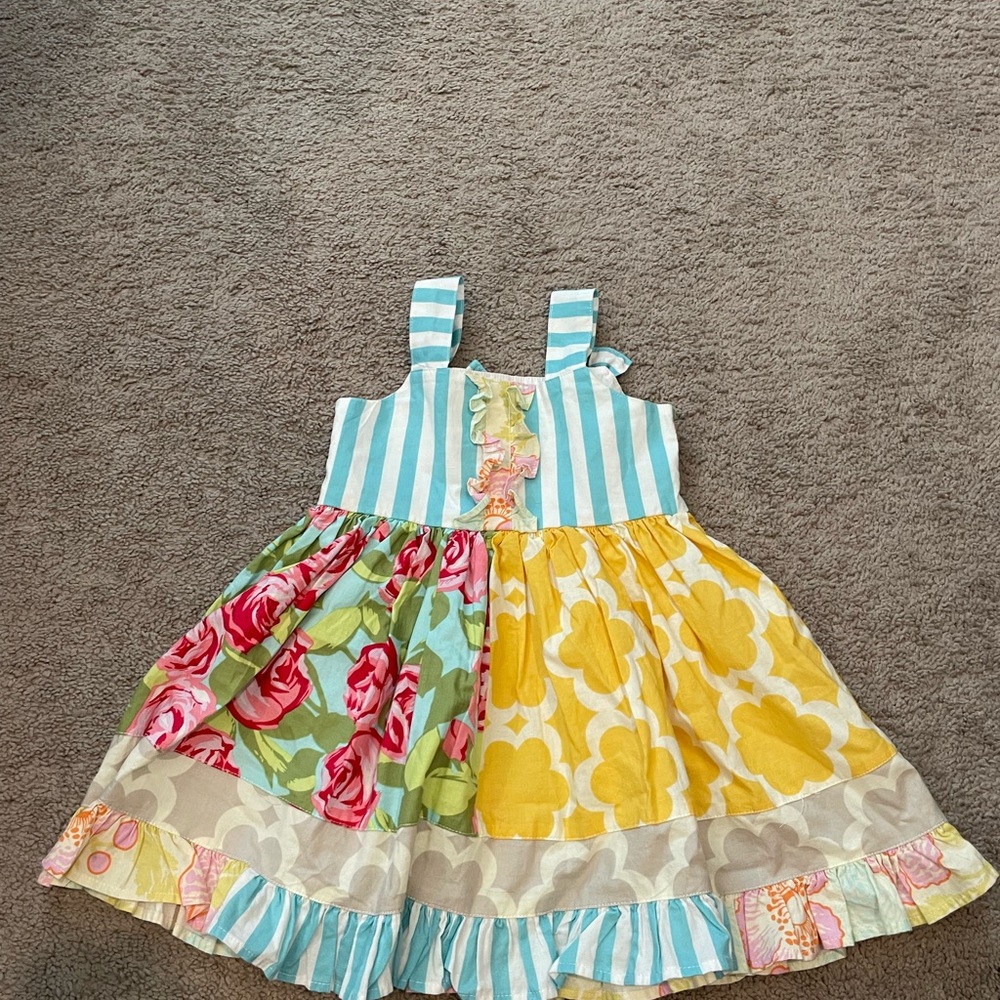 Sweet Honey Kids Dress with Floral and Striped Patterns